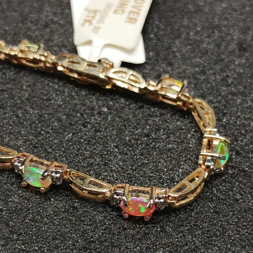 24K Gold Over Sterling Silver Lab-Created Opal Bracelet 7¼" 10g FMC NWT